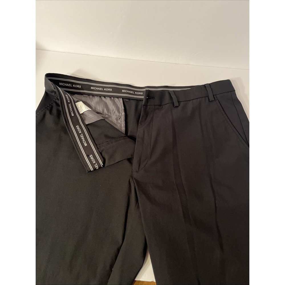 Michael Kors Mens Classic Dress Pants 36W 30L Black Solid Stretch Flat Front